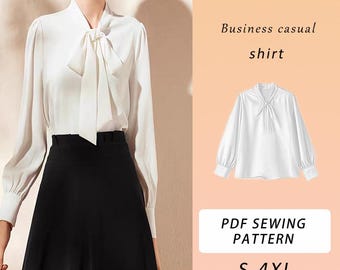 Womens Shirt PDF Sewing Pattern, Business Shirt Pattern, Womens Top Pattern, Blouse Pattern, Shirt pattern, Sizes S-4XL, Guide on Pattern