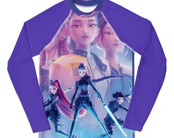 Youth Unisex K-Pop Demon Hunters (HUNTRIX) - Purple Rash Guard
