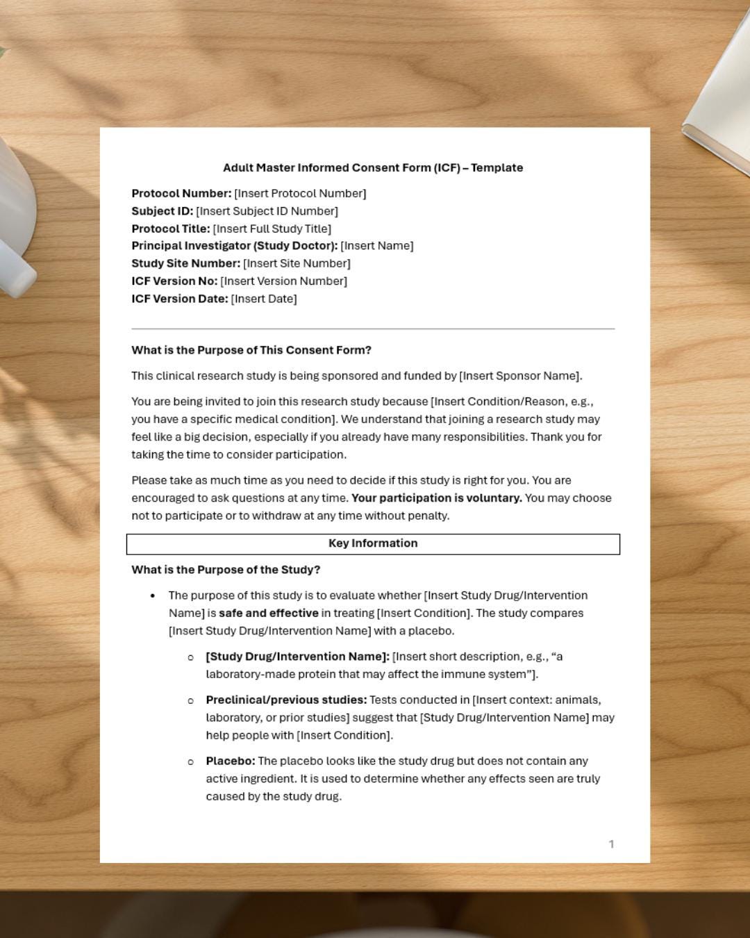 Master Adult Informed Consent Form (ICF) Template | Clinical Trial ...