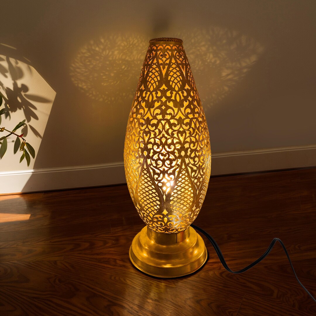 Handmade Moroccan Copper Table Lamp, Elegant Accent Lighting - Etsy