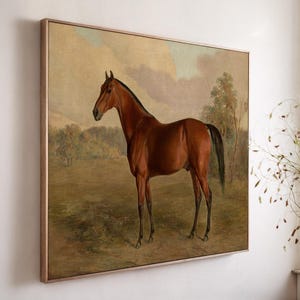 Horse Portrait | Antique Oil Painting | Extra Large Framed Canvas | Equestrian Wall Art, Traditional Farmhouse Print | Rustic Vintage Decor