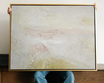 Misty Landscape Abstract Canvas Print Art | Atmospheric Soft Neutral Minimalist Wall Large Framed