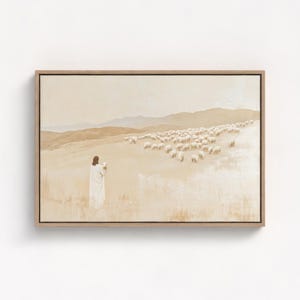 Lost Sheep Premium Framed Canvas, Jesus Good Shepherd Bible Artwork, Large Christian Wall Art, Modern Minimalist Faith Home Decor