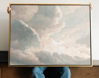 Cuadro decorativo de paisaje nuboso / Paisaje de cielo suave con nubes, enmarcado.