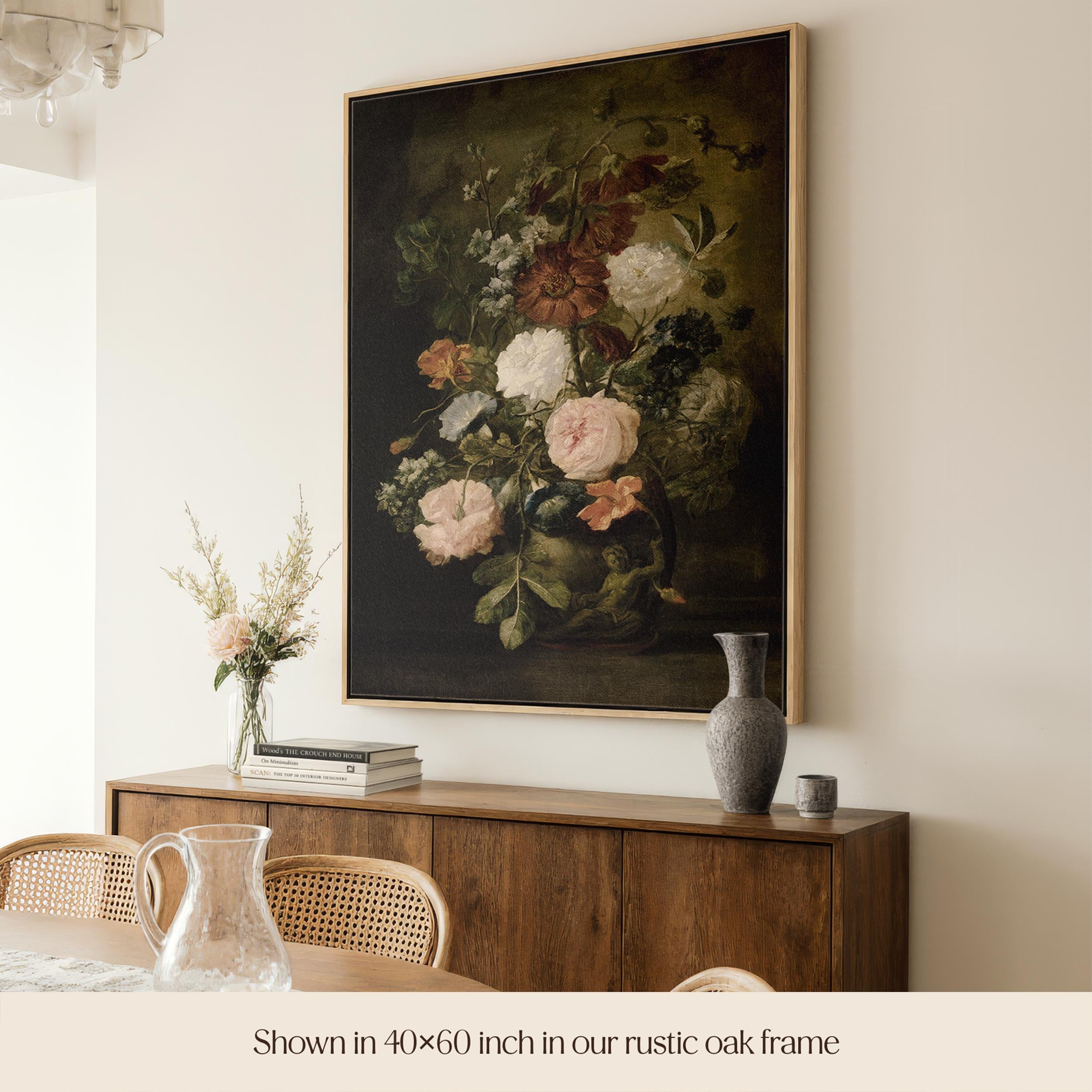Vintage Floral Still Life Canvas Print Art | Dark Botanical Bouquet ...