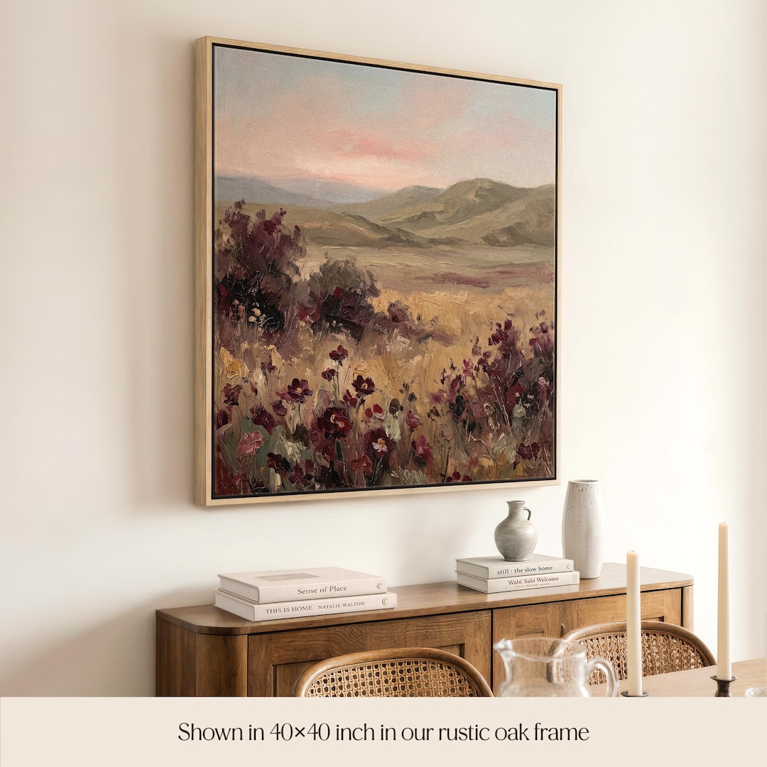 Wildflower Field Canvas Print Art | Rustic Meadow Landscape Painting ...