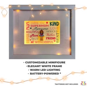Scatola luminosa per la mamma – Minifigure personalizzata con cornice LED, ricordo unico per la festa della mamma o per commemorazione, arte personalizzata per lei