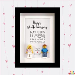 Regalo per il primo anniversario: minifigure artistiche personalizzate con cornice per coppie, ricordo di anniversario in carta, graziosa decorazione per il primo anno insieme per lui o per lei