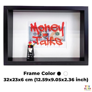 Money Talks Shadow Box – Minifigure personalizzate in cornice fatta a mano, decorazione da parete per ufficio, regalo motivazionale per il capo, decorazione per laurea a tema dollaro.