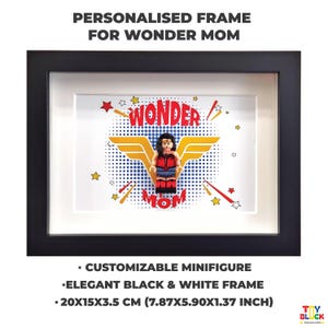 Personalisierter Wonder Mom Rahmen - Benutzerdefinierte Superheld Minifigur Geschenk, Muttertagsgeschenke, glückliches Muttertagsgeschenk, Geeky Geschenk