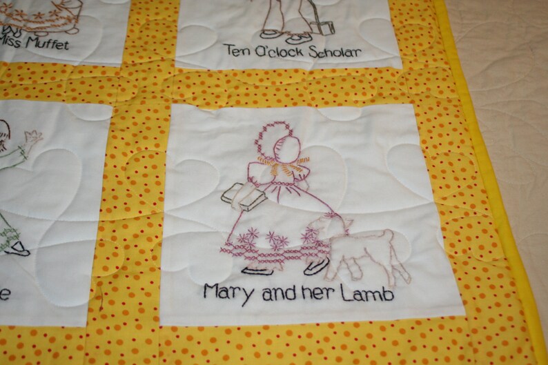 Hand Embroidered Nursery Rhyme Baby Quilt Yellow & White Etsy