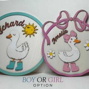 Silly Goose on the Loose Custom bord Gepersonaliseerde kindernamen Baby Boy cadeau Coquette Girl grote strik voor babyshower of babykamerset
