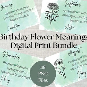 Geburtsmonat Blume Bedeutung Digital Art Printable PNG Bundle für einfachen Druck oder Designs für Geschenke Geburtsmonat Blume Geburtstag Bundle
