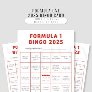 Formule 1-bingo 2025: digitale download | Bingogame F1 race | A4, A5, US Letter, Half Letter | Afdrukbare pdf | Grand Prix-feestspel