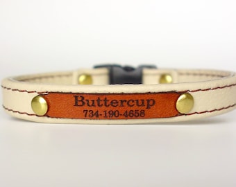 Personalized Leather Cat Collar with Leather ID Tag and Safety Breakaway Buckle by Ruggit Collars