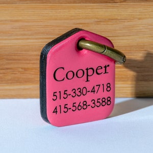 Hot pink personalized Leather Dog ID Tag for Indentiy and contact information for your dogs return. #ruggitcollars  www.ruggitcollars.com