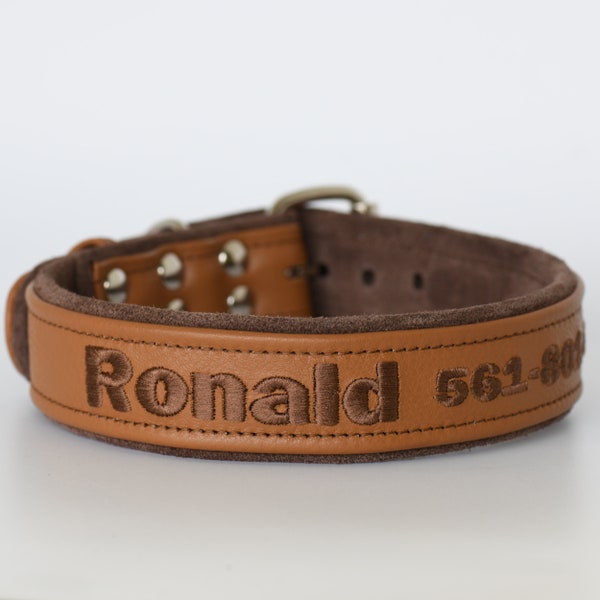 Leather dog collar  Personalized One and one half inch wide and Adjustable.  Customize colors, name and phone number by Ruggit Collars