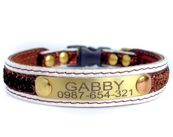 Cat Collar Personalized with Laser Engraved Lightweight Plate Leather Suede Ribbon Safety Breakaway Buckle