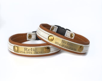 Leather cat collar for cats and kittens, personalized with engraved lightweight metal plate-many colors to choose by Ruggit Collars