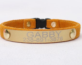Personalized all suede Cat Collar with Breakaway Buckle-Lightweight engraved plate- with ring for your current tags by Ruggit Collars