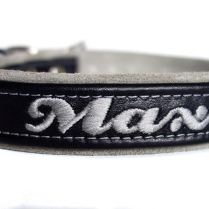 Personalized Leather Dog Collar Soft Suede Lining Embroidered Name on Quality Top Grain Real Leather One Inch Width Fully Adjustable