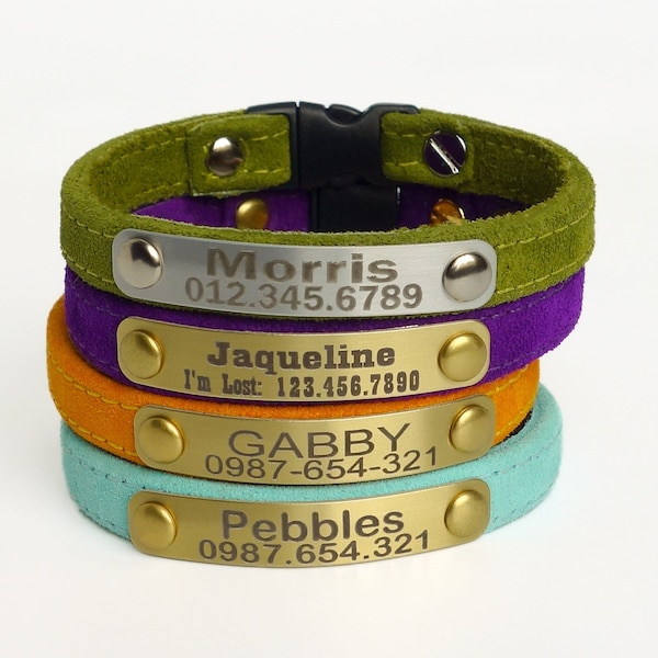 Personalized Suede Cute Cat Collar with Breakaway Buckle by Ruggit Collars