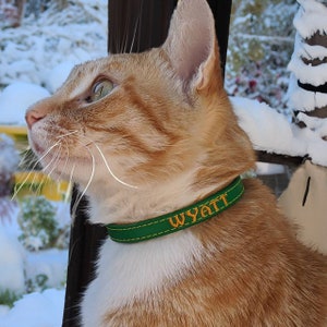 Leather Cat Collar Personalized Embroidery Lined with Soft Suede Breakaway Safety Breakaway Buckle by Ruggit Collars