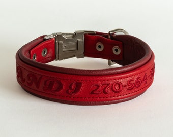 Leather Dog Collar Personalized and Padded Lining 1-1/2" (1.5 inch) Wide Tapers to 1" side release buckle. Many color combinations.
