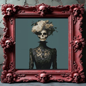 Victorian Skeleton Cross Stitch Pattern , Female Skeleton Embroidery, instant pdf download