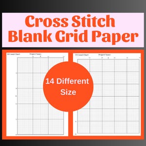 Planner Cross Stitch, Cross Stitch Graph Paper PDF, 14 SIZES , Cross Stitch  Blank Grid Paper, Cross Stitch Graph Paper