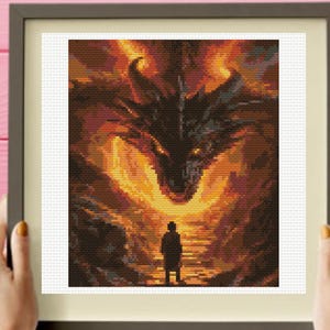 Fantasy Earth Cross Stitch Pattern , Dragon Cross Stitch Pattern, Bilbo & Smaug Cross Stitch Pattern, instant download