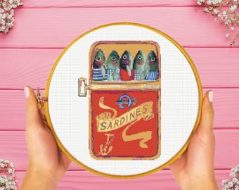 Sardines Can Cross Stitch Pattern, instant download