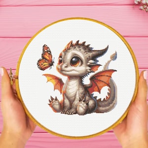 Baby Dragon Cross Stitch Pattern, Butterfly Cross Stitch Pattern, instant download