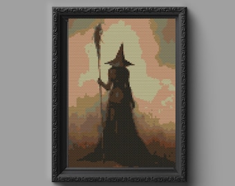 Witch Cross Stitch Pattern , Witch Embroidery, instant pdf download