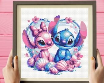 Kreuzstichmuster „Stitch and Angel“, sofortiger Download