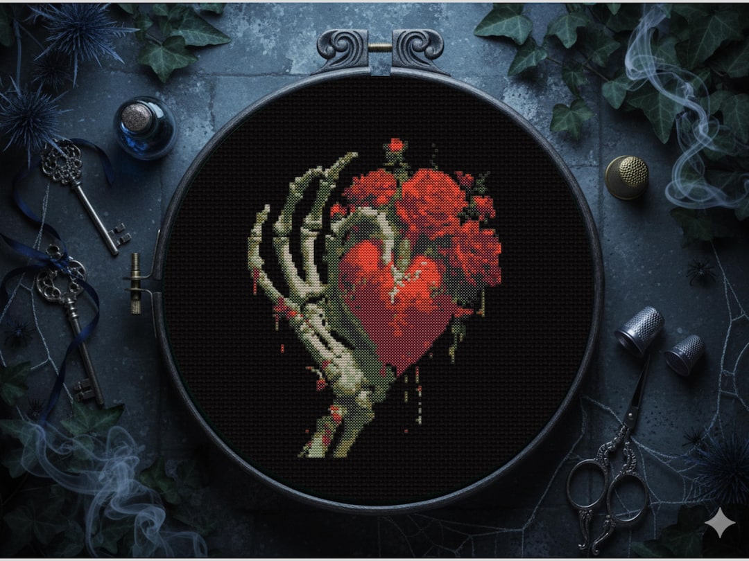 Gothic Cross Stitch Pattern , Skull Love Cross Stitch Pattern, Instant ...