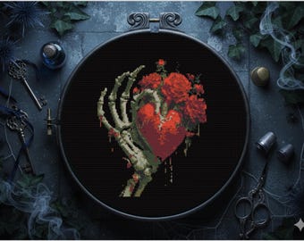 Gothic Cross Stitch Pattern , Skull Love Cross Stitch Pattern, instant pdf download