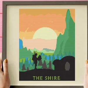 Wzór haftu krzyżykowego „Fantastyczna Ziemia”, wzór haftu krzyżykowego „The Shire”, do natychmiastowego pobrania