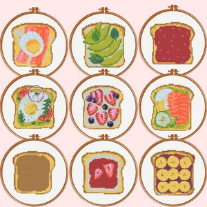 Toast-kruissteekpatronen, set van 9 toast-kruissteekpatronen, direct downloaden