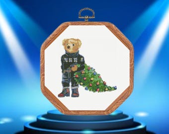 Teddy Bear Cross Stitch Pattern, Christmas Style Cross Stitch Pattern,  instant download