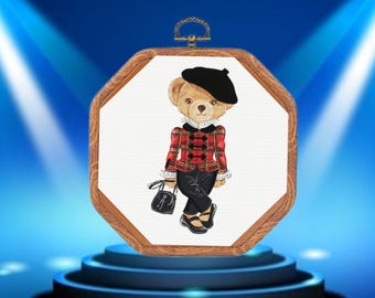Teddy Bear Cross Stitch Pattern, Lady Teddy Bear Cross Stitch Pattern, instant download
