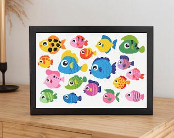 Tropical Fish Cross Stitch Pattern ,  Aquarium Fishes Cross Stitch Pattern, instant download
