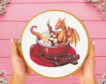 Dragon Cross Stitch Pattern, Tea Dragon Cross Stitch Pattern, instant download