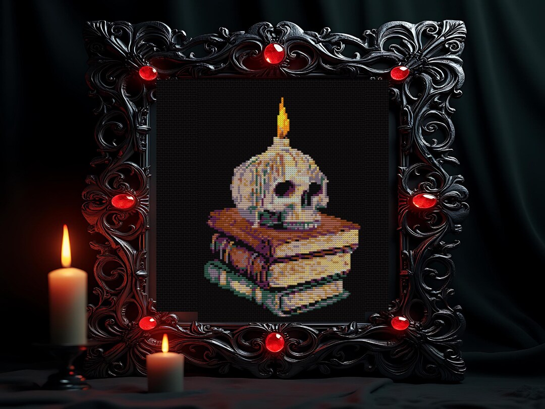 Skull Cross Stitch Pattern , Skull on Books Embroidery, Instant Pdf ...