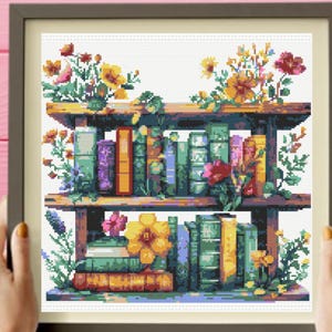 Bookshelf Cross Stitch Pattern ,  Book Lover Cross Stitch Pattern, instant download