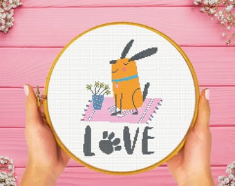 Dog Love Cross Stitch Pattern, Dog Cross Stitch Pattern, instant download