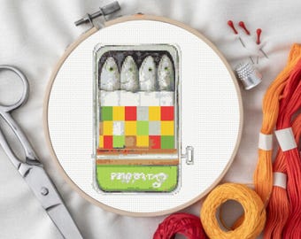 Sardines Can Cross Stitch Pattern, Fish Tin Cross Stitch Pattern, instant download