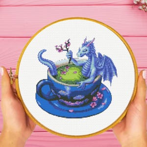 Tea Dragon Cross Stitch Pattern, Tea Cup Dragon Cross Stitch Pattern, Dragon Cross Stitch Pattern, instant download