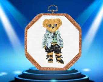 Teddy Bear Cross Stitch Pattern, Summer Style Teddy Bear Cross Stitch Pattern,  instant download