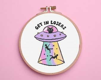 Kruissteekpatroon ufo-kat, grappige ontvoering door buitenaardse wezens (digitale download)